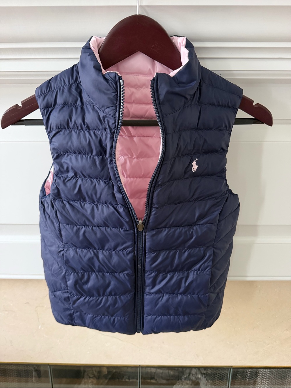 Ralph Lauren Navy Quilted Puffer Vest with Pink Lining - REVERSIBLE